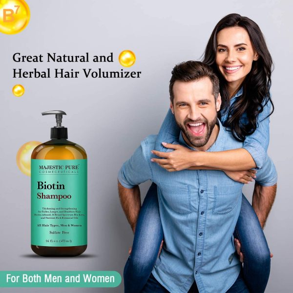 Majestic Pure Biotin Hair Shampoo - Hair Loss Shampoo for Thicker Hair - Infused with Vitamins, Nourishing and Volumizing, DHT Blockers, for Men & Women - 16 fl oz