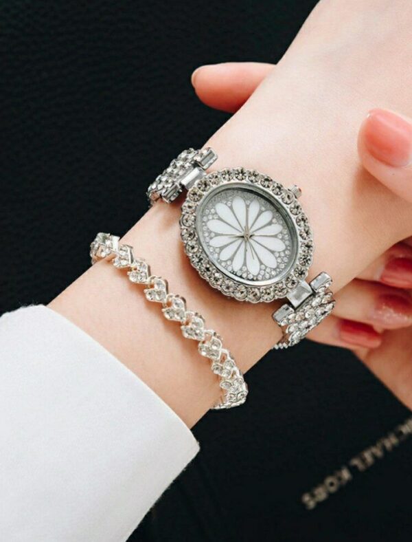 ساعة نسائية مرصعة بالراين مع سوار Rhinestones Watch