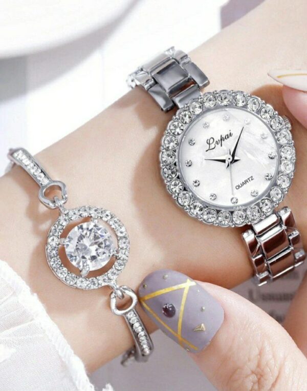 ⁦ساعةنسائيةمطعمة بالراين مع سوار حجر الراينRhinestone Bracelet⁩ - الصورة ⁦2⁩